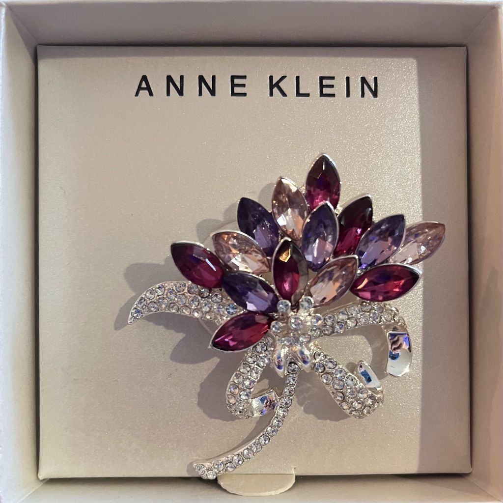 Anne Klein Silver Tone, Purple Multi Flower Pin, Nwt